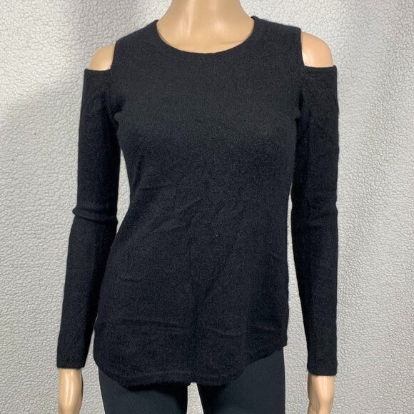 Charter Club Luxury Cashmere Women’s Black Cold Shoulder Crew Neck Sweater XS - Picture 1 of 5